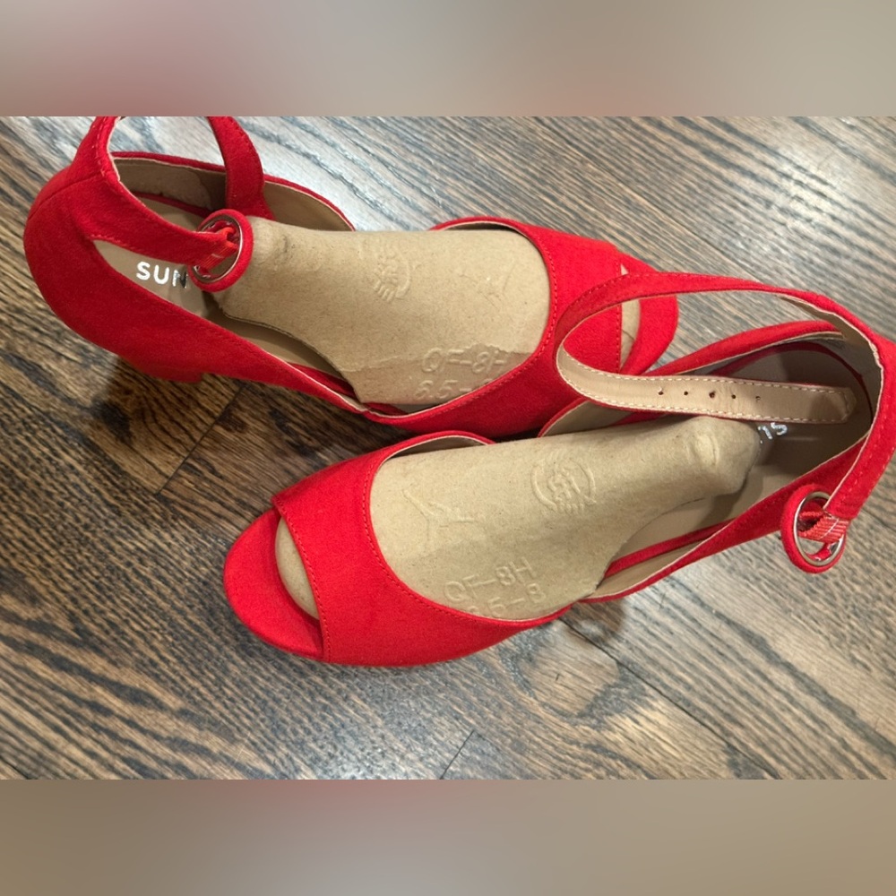 Sun + Stone Red Open-Toe Heels